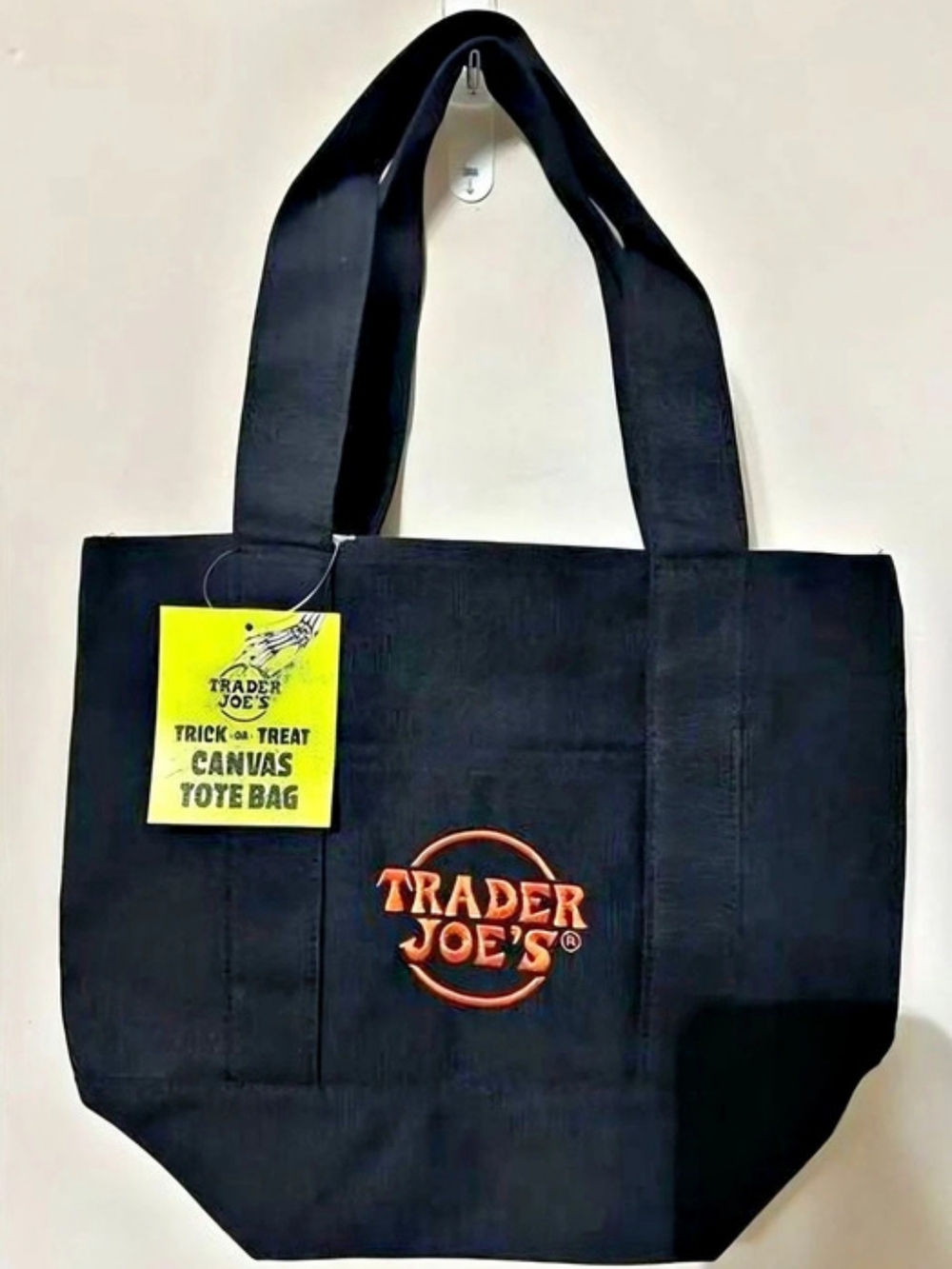Trader Joe's Trick-or-Treat Mini Canvas Tote Bag Black Orange Embroidered Logo